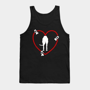 White Greyhound Butt Red Love Heart Paw Prints Tank Top